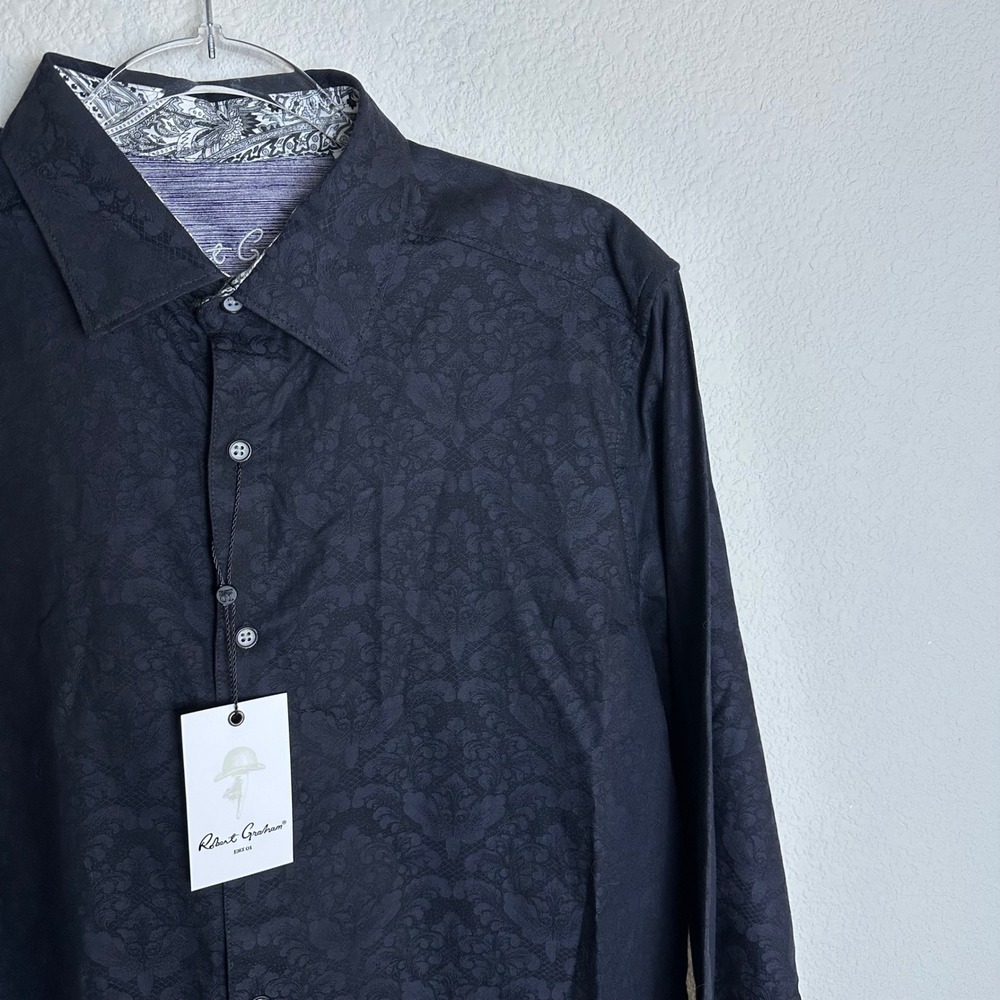 Robert Graham Bayview Black Damask Jacquard Button Down Shirt Mens Small New - Picture 3 of 9
